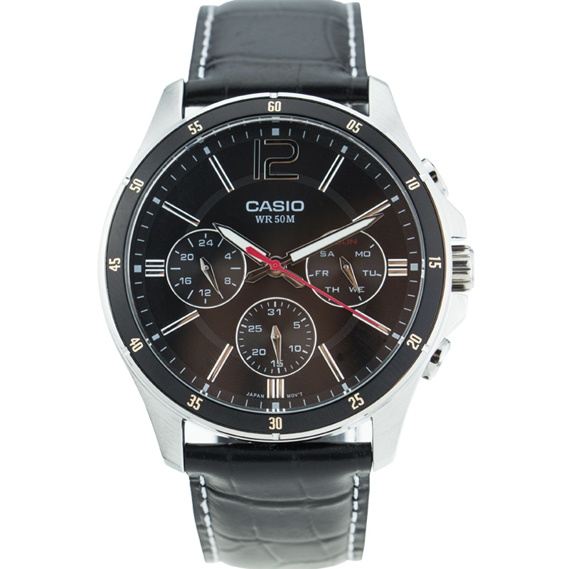 Casio卡西欧手表男士商务夜光石英简约三眼学生腕表MTP-1374L-1A