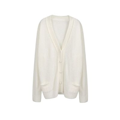 3ts春季羊毛V领宽松纯色开衫