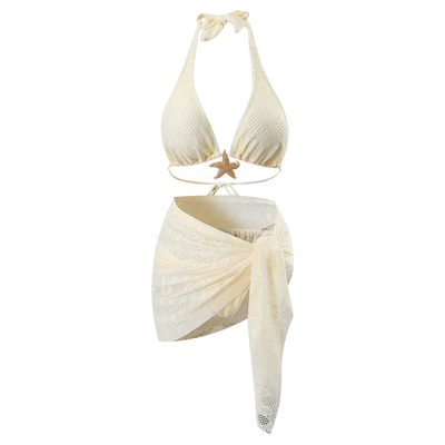 新款挂脖蕾丝比基尼三件套