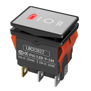 蓝波28*22mm金属船型开关带红绿蓝灯船形二档三档6脚开关可替kcd4