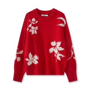 【绒予新禧系列】商场同款LILY冬新款女装新年提花红色毛衣女