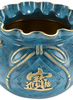 藏村黄铜聚宝盆米缸摆件乔迁新居