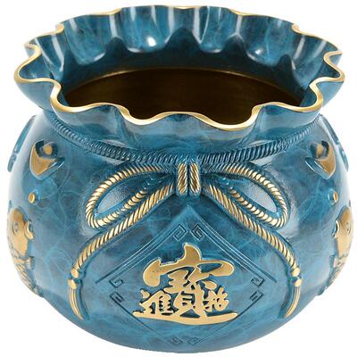 藏村黄铜聚宝盆米缸摆件乔迁新居