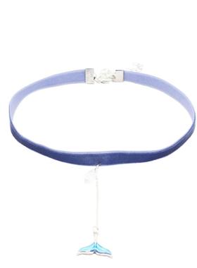 choker蓝色人鱼姬尾巴丝绒锁骨链