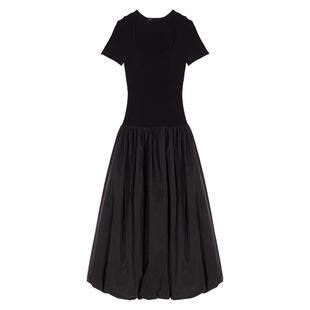 季末7折Maje商场同款2025秋冬款女装法式黑色梯形领收腰连衣裙