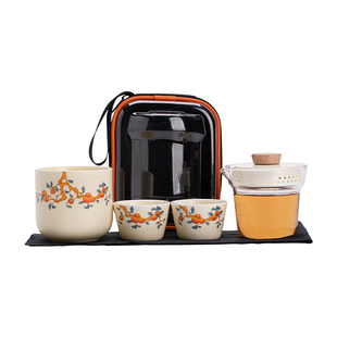 谦航柿柿如意旅行茶具便携快客杯一壶三杯户外露营泡茶壶功夫茶杯