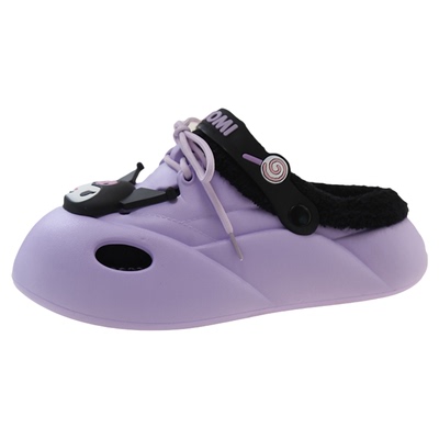 可爱卡通厚底防水包头保暖棉拖鞋