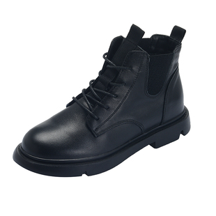 2023年秋冬季新款系带马丁靴女小短靴百搭平底英伦风真皮短筒靴子