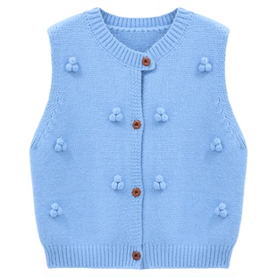 Basic House/百家好立体小花针织马甲背心女显瘦舒适圆领无袖外搭