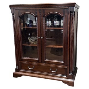 蒙杰西全实木酒柜客厅美式轻奢复古电视旁边柜玻璃展示柜餐厅柜