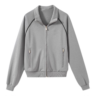 现货【甜酷优等生】复古运动风半高领拉链撞色学院风夹克外套女