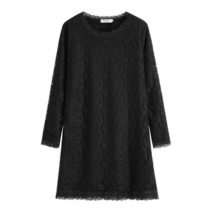 加绒加厚蕾丝连衣裙秋冬季新款长袖蕾丝衫t恤裙中长款保暖打底衫