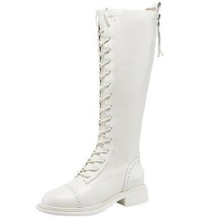星期六潮酷骑士靴白色长筒靴冬季新品坡跟厚底女靴SS34117556