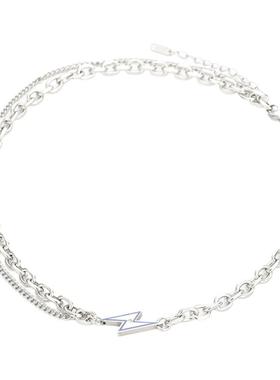 钛钢不掉色蓝色闪电项链