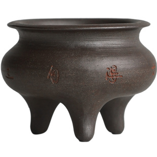 闽越古风段泥手工香插居家陶瓷香薰炉具底座茶室香道摆件三足香炉