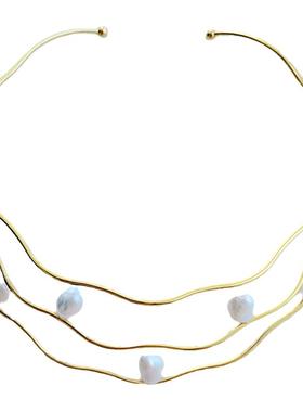 欧美小众个性天然珍珠三层项圈女