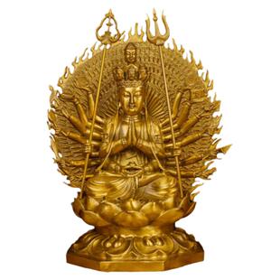 黄铜千手观音菩萨佛像铜像摆件千手观世音菩萨像家用客厅家居装饰
