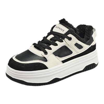 【达芙妮黑白板鞋】厚底小白鞋女