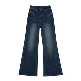 王家有鱼不贴腿微喇裤女2025秋季新款百搭显瘦牛仔裤复古时尚长裤