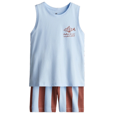 HM童装儿童男童套装2件式2025秋新款洋气印花无袖背心短裤1284750