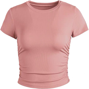 修身短款瑜伽服透气跑步速干上衣女紧身训练健身衣短袖运动t恤D