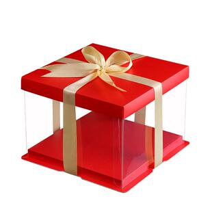 网红蛋糕盒透明塑料蛋糕包装盒大红喜庆色寿星礼包蛋糕包装盒包邮