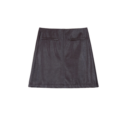 Maven Lin 摩登通勤 高级感肌理pu皮裙半身裙女高腰a字包臀短裙