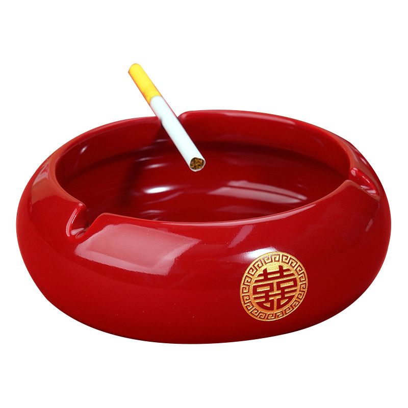 结婚烟灰缸红色陶瓷创意个性潮流家用客厅婚礼喜字烟缸婚庆用品