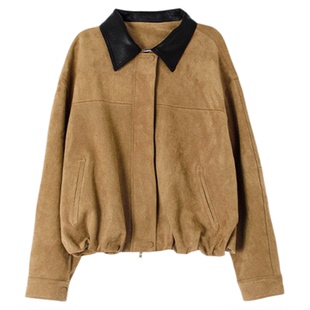 About Passion · 皮领拼接麂皮外套女秋冬巴恩风百搭通勤夹克