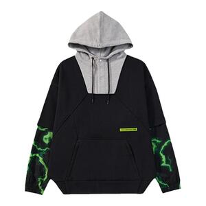 LNG未来玩家  男女同款/宽松 闪电印花假两件重磅连帽卫衣