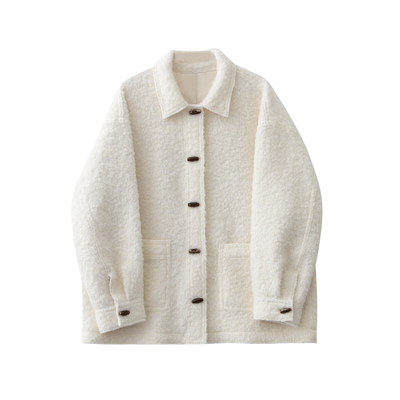 JIUJIU复古羊毛圈圈毛翻领牛角扣大衣女冬季气质小个子毛呢外套