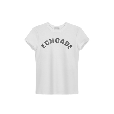 ECHOADE 时髦经典 蕾丝印花短袖亲肤修身T恤