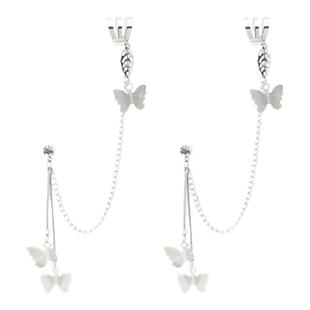 韩版u型镶钻耳骨夹蝴蝶结银针一体式耳钉女耳环网红同款ins耳夹链