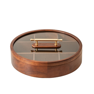 木质果盘旋转轻奢九宫格干果盘客厅家用茶几水果盘零食糖果盒新年