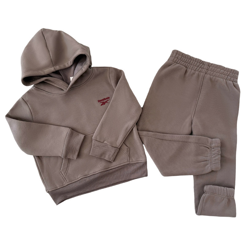 REEBOK锐步儿童咖色连帽字母卫衣+男童咖色束脚运动长裤2件套装