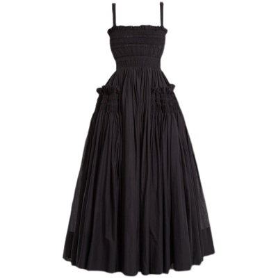 海边法式大裙摆外穿吊带连衣裙