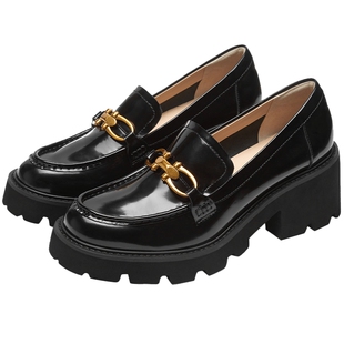 73hours女鞋同学会秋季新款复古英伦风厚底乐福鞋黑色百搭小皮鞋