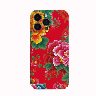 苹果iPhone红色牡丹花东北大花菲林硬壳保护套卡通民族风全包手机壳适用荣耀500Pro华为Mate80ProvivoX80Pro