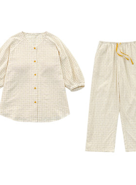 宜色家全棉双层纱胸垫家居服套装