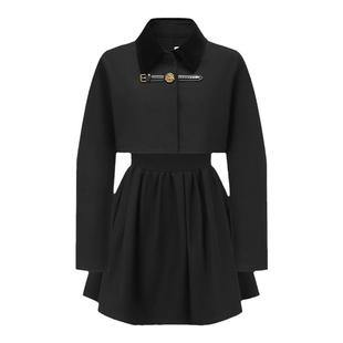 【deepmoss】设计感女装时尚复古潮流曜石黑两件式夹克收腰连衣裙