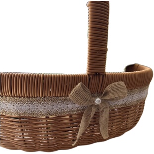 TL09复古椭圆仿藤编野餐手提篮 时尚简约鸡蛋篮小吃篮大号菜篮子