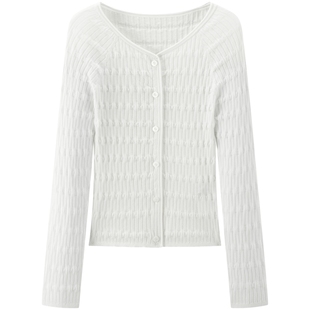 太平鸟棉尼龙紧身毛针织衫25春季轻薄绞花肌理感打底衫开衫女