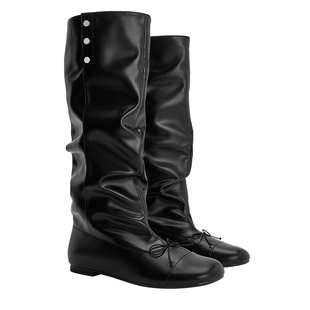 CHARLES&KEITH春季女靴CK1-90380168平底褶皱可翻折毛绒长靴短靴