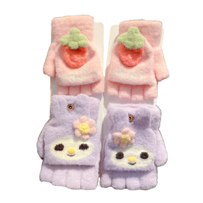 加厚保暖儿童卡通半指手套