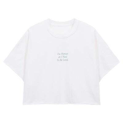 圆领印花宽松上衣黑色短款T恤