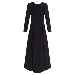 黑色连衣裙女高级感长袖礼服修身圆领收腰冬季长裙子内搭新款冬装
