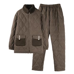 睡衣男士冬季三层加厚加绒纯棉夹棉男款秋冬珊瑚绒冬款休闲家居服