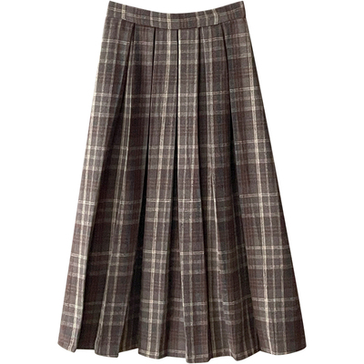 日韩系复古羊毛呢料格纹半身裙子