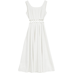 ONLY2026春季新款腰部镂空隐形拉链小方领大体量A字裙连衣裙女