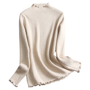 加绒加厚!一件过冬!纯色修身木耳边半高领内搭毛衣女针织衫M497